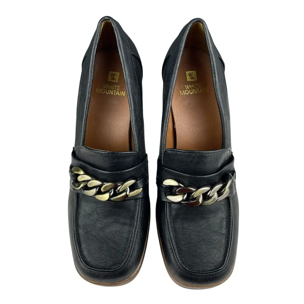 White Mountain Women's Manning Heeled Loafers 8M Black Chain Chunky Platform Y2K